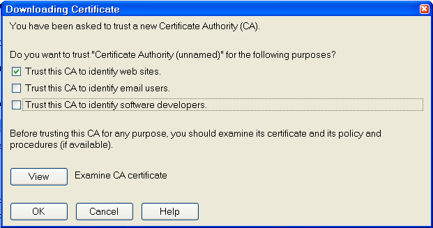 choose Trust this CA to identify web sites, then OK